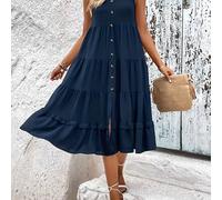 TEMU Vestido Elegante Sin con Abertura para Mujer - Cuello , Largo Midi, Ideal para , Fiestas Formales - Color Sólido, Lavable a Máquina, Vestido para Todo el Año