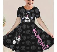TEMU Vestido Hello para niña, moderno, manga corta, casual para exteriores, falda corta con estampado digital 3D de Kuromi