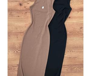 TEMU Vestido Largo de Dos Piezas con Abertura, Casual Tubo Acanalado Moldeador de Elasticidad y Lujo a