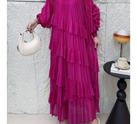 TEMU Vestido Largo Elegante de Farol para Mujer con Detalles Plisados - Silueta A-Line Elástica, Cuello , Vestido Largo para Ocasiones Casuales y Formales en Todas , Tela No Transparente