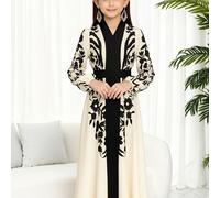 TEMU Vestido Largo para Niñas de Ramadán, Estilo Medio Oriental con Bloques de Color, Larga, Ajuste Holgado y Adelgazante, Ideal para Reuniones de Oración y Salidas en Eid