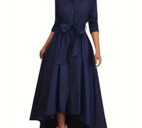 TEMU Vestido Maxi A-Line Azul para Mujer con Cuello y Largas - Vestido de Invierno para Invitadas de Boda, Formal para Fiestas, Sobrevestido Estructurado con Botones (Sin Elastano, a /Limpieza )