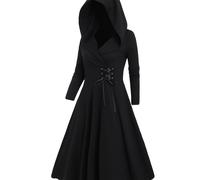 TEMU Vestido Maxi A-Line con Capucha en y Ojales Metálicos - Vestido de Invierno de Larga para Invitadas de Boda , Elegante Traje en la , Lavable a Máquina, Vestido Retro Tipo Abrigo para Temáticos