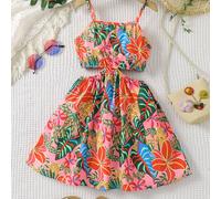 TEMU Vestido Maxi Bohemio con Estampado Tropical, Corte A y Tirantes en Hojas - Vestido Sin de Hawaiano para Fiestas , Playa, Vacaciones - Ropa y Lavable a Máquina