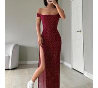 TEMU Vestido Maxi Elegante de Descubierto para Mujer - Vestido de Fiesta Formal y Boda, Estampado Floral , Lavable a Máquina, Ropa Chic para Invitadas de , Noche , Tejido Elástico y