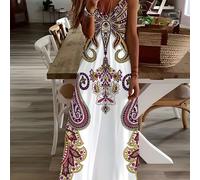 TEMU Vestido Maxi Elegante de Mujer con Cuello en V - Traje Formal e para Todas , Vestido para Fiesta, , Fácil de , Chic Vestido de Noche para Mujer, Traje de Vacaciones, Estampado Floral, Uso