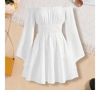 TEMU Vestido Maxi Elegante Francés con Hombros Descubiertos y Abullonadas - Silueta A-Line Adelgazante, Cintura Estructurada & de Largo al Suelo para Formal /Otoño: Promociónes , ¡Lavable a Maquina!