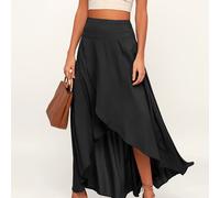 TEMU Vestido Midi Elegante Asimétrico para Mujer - Ajuste Holgado y Elástico, Color Sólido, Lavable a Máquina, Ideal para Uso Casual o Formal en Todas , Tela de Elasticidad