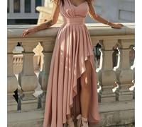 TEMU Vestido Sexy Asimétrico con Hombros Descubiertos Pure Desire para Mujer, Verano, Lujo, , Cintura , Vestido Plisado Acampanado