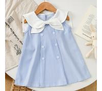 TEMU Vestido sin a Rayas Azul y con de para Niñas - Casual de /Verano, Tejido No Elástico Lavable en Máquina
