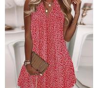 TEMU Vestido Sin con Cuello en V y Estampado Floral para Mujer - Flores Pequeñas y Blancas, Ajuste Holgado con Cinturilla Elástica, Lavable a Máquina, Ideal para Looks Casuales o Elegantes