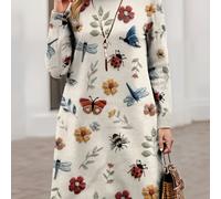 TEMU Vestido Suéter de Cuello para Mujer, Larga con Estampado de Insectos, Material , Ajuste Delgado para Otoño e Invierno