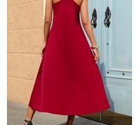 TEMU Vestido tipo halter de escote en V profundo de estilo francés en vacaciones con hebilla de de y diseño de espalda de