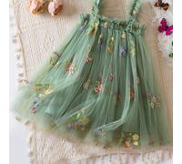 TEMU Vestido transparente bordado con flores para niña, falda corta de ballet de princesa de color sólido sin elasticidad con detalles de malla, con un diseño de estampado al .