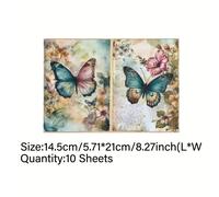 TEMU Vigus 10 hojas de papel para manualidades tamaño A5 con diseño de mariposas y flores para diario, álbum de recortes y de recortes