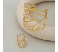 TEMU Vintage de Moda - un Set de Joyería de 2 piezas con Diseño de Hoja de Acero Inoxidable - un Set de Brazalete Abierto y Anillo, para Uso Casual.