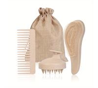 TEMU WANMEI Set de Cuidado Capilar con Paja de - Peine de y Masajeador Portátil para Cabelludo en Silicona, Ideal Para Cabello Largo