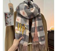 TEMU WB Harry Potter Bufanda a Cuadros - Chal Térmico Cortavientos con Corazones Rosados y Diseño a Cuadros, Accesorio de Invierno para Mujeres y Hombres