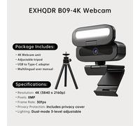 TEMU Webcam Ultra 4K con Cubierta de Privacidad, Luz de Relleno LED Táctil en 3 . Cámara de Vídeo para Computadora USB con Micrófono Digital Incorporado y Retráctil. Ideal para Videollamadas