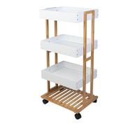 TEMU Well Home Carro de almacenamiento en Bambú con 1 estante y 3 Bandejas 40x30x87,5cm