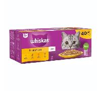 TEMU Whiskas 1 húmeda para Gatos de Aves de Corral en gelatina, 40 x 85 g (1 Paquete) - Comida húmeda Gatos Adultos en 40 Bolsas de porciones