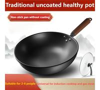 TEMU Wok de Hierro Fundido para Uso Doméstico; Sartén Antiadherente Artesanal sin Recubrimiento; Sartén Multifuncional de para Cocina de Gas e Inducción