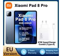 TEMU XIAOMI Pad 8 Pro 8GB/256GB, Tableta 11.2" 3.2K, Snapdragon 8 Elite, Vidrio Mate, WiFi 7+Bluetooth 6.0, Batería de 9200 mAh (Cargador no incluido), Azul, Cargador de 67W