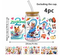 TEMU y autorizado: Un juego de 4 stickers UV con Judy y Nick Wilde de Disney's 'Zootopia 2', ideal para vasos de vidrio de 473 ml, stickers para vasos de bebidas, fundas de teléfono