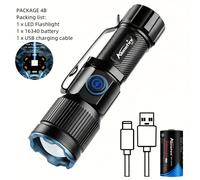 TEMU y Potente, esta Mini Linterna Recargable un Haz de Largo Alcance, para Actividades al Aire Libre o Uso Doméstico. con una Opción de Carga USB Tipo-C e una Batería 16340