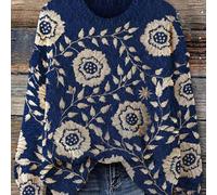 TEMU YY1213052 Top de Mujer de Larga con Estampado Floral Digital, Moderno y Versátil, Estilo Pullover de Otoño e Invierno