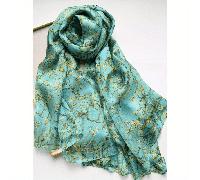 TEMU YZNT 100% seda auténtica, diseño de pintura al óleo de flores de de Van azul, bufanda y chal, , transpirable, elegante, artístico, envoltura, regalo de lujo para mujeres.