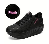 TEMU Zapatillas deportivas negras gruesas para mujer, cómodas, de caña , cálidas, zapatos deportivos clásicos de estilo rockero, calzado de mujer