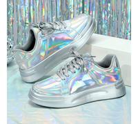 TEMU Zapatillas Deportivas para Mujer, Plateadas y Brillantes, Moda Casual para Caminar, Cómodas Zapatillas de Skate para Fiestas, Reuniones y Regalos