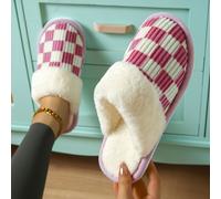 TEMU Zapatillas suaves a cuadros y rayas para mujer, perfectas para una casa en el dormitorio, ideales para el de otoño e invierno.