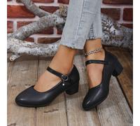 TEMU Zapatos de mujer súper para madres, para todas , cómodos zapatos de cuero sintético de blanda con tacones gruesos, disponibles en tallas grandes para bailes de salón.