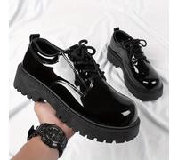TEMU Zapatos de Negocios Casuales Brillantes Negros para Hombre, Zapatos Formales Derby Británicos para con Acabado Espejo, Pies Anchos, Punta Ancha, Zapatos Casuales de Moda, de