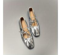 TEMU Zapatos Planos de Mujer Estilo Francés Punta Cuadrada, , de Cordones, Loafers Dorados y Plateados, Zapatos Planos Mary Jane, Zapatos de Ballet con Pliegues y Cordones