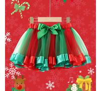 TEMU ZCAYNGER Falda Tutú para Niñas con Falda de Red Superpuesta - Verde, y Bloque para Baile, Vestido de de Largo Medio para Ballet, Navideñas, Recitales - Sin Cintura Elástica, Uso Todo el Año