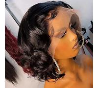 ten chopsticks Peluca corta transparente HD de 13 x 4 pulgadas, encaje frontal, pelucas de cabello humano para mujeres negras, peluca corta de onda profunda, peluca de cabello humano brasileño Bob