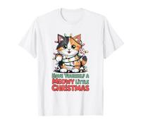 Ten un Lindo Gato calicó maullido navideño Divertido Camiseta