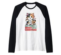 Ten un Lindo Gato calicó maullido navideño Divertido Camiseta Manga Raglan