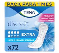 TENA Discreet Extra x72 - Compresas Diarias para la Incontinencia Femenina - Absorción Media para Pérdidas de Orina - Hasta 12 Horas de Sequedad - Paquete Mensual (6x12)