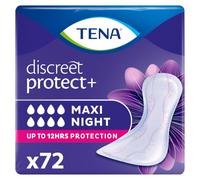 TENA Discreet Protect+ Maxi - Almohadillas para incontinencia nocturna (72 | Para mujeres que experimentan debilidad pesada de la vejiga, uso posparto y postoperatorio, hasta 12 horas de protección