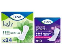TENA Lady Normal 24 uds + Discreet Protect+ Normal Night Mujer Incontinencia 10 uds