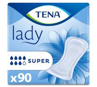TENA Lady Super - Almohadillas para incontinencia (90 unidades) | Para mujeres que experimentan debilidad de vejiga media a pesada, triple protección contra fugas, olores y humedad