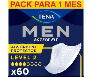 TENA Men Level 2 x60 - Compresa Protectora y Absorbente para Hombre - Para Incontinencia Moderada - Con Zona de Absorción Mejorada - Máxima Discreción - Paquete Mensual (6x10)
