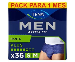 TENA Ropa interior absorbente desechable para incontinencia Active Fit para hombres, para fugas de orina moderadas a intensas, ropa interior talla M - 36 (4 x 9)