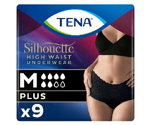 Tena Silhouette Braguita Negra Tiro Alto para Pérdidas - Talla M - 9 Unidades