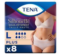 TENA Silhouette Plus Cintura Alta - Ropa interior absorbente desechable Incontinence Femme - Bragas para fugas urinarias moderadas a fuertes - Crema - Talla L - 8 Bragas