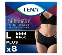 TENA Silhouette Plus Noir x8 - Ropa Interior para Incontinencia y Pérdidas de Orina Abundante - Diseño Cómodo y Transpirable - 8 Braguitas Desechables - Negro - Talla Grande